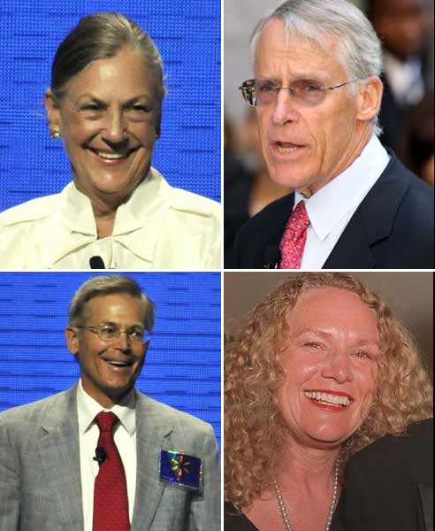 Four Walton family members ? Christy, Jim C., Alice and S. Robson ? heirs to the Wal-Mart fortune, who had wealth ranging from $19.7 billion to $24 billion and gains ranging from $500 million to $2.5 billion also featured in the top 10.