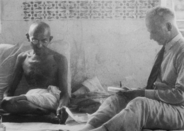 Mahatma Gandhi, left, interviewed by reporter James A. Mills in Borsad, India, 1931.<br><br>(Photo: AP)