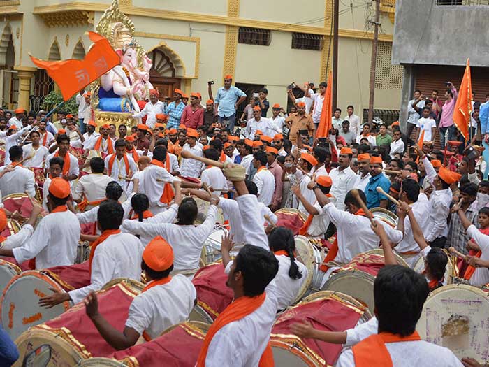 People beat drums and chant 'Ganpati Bappa Morya' which roughly translates to 'O father Ganesha, come back soon next year'