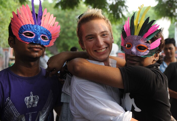 Indian and foreign gay rights supporters take part in the Azadi March in New Delhi. (AFP Photo)