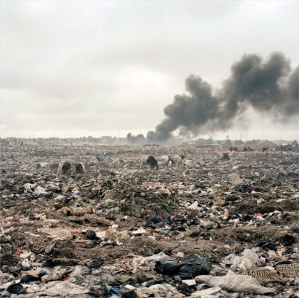 In 2008, Greenpeace sampled the burned soil at Agbogbloshie and found high levels of lead, cadmium, antimony, PCBs and chlorinated dioxins. (Photo credit: Pieter Hugo for The New York Times)