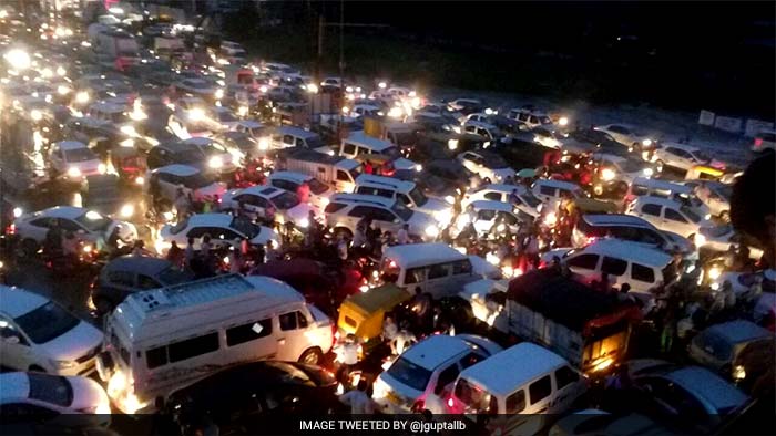 5 Pics: Massive Traffic Jams, Waterlogging In Gurgaon After Heavy Rain