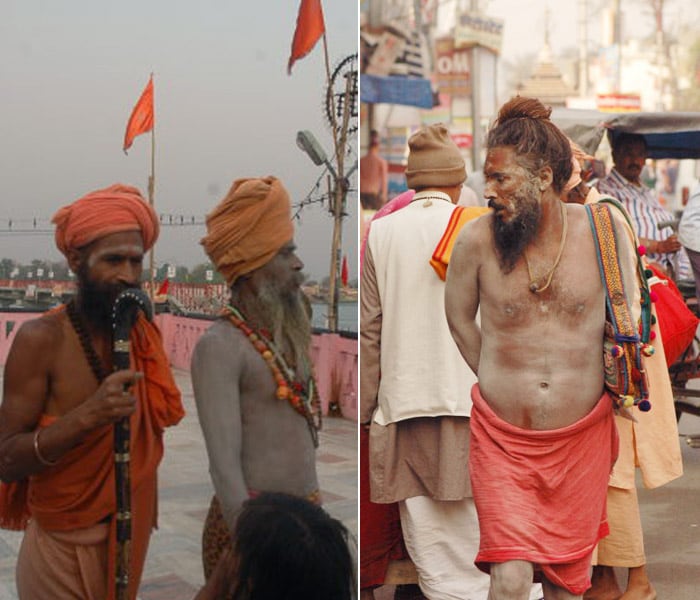 Groups of naga sadhus, with their bodies smeared in ash, and holding spears, swords, tridents and silver maces, march through the town toward the holy river. (Image Courtesy: Tejas Mehta)