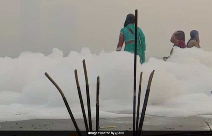 Toxic White Foam Appears In Yamuna As Devotees Take A Dip On Chhath Puja