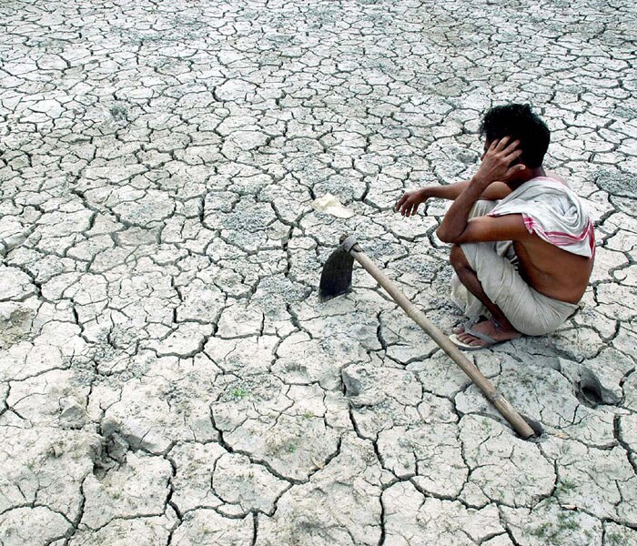 <b>In no man's land:</b>A baffled farmer looks helplessly at his land that has faced the wrath of summers. (AFP image)