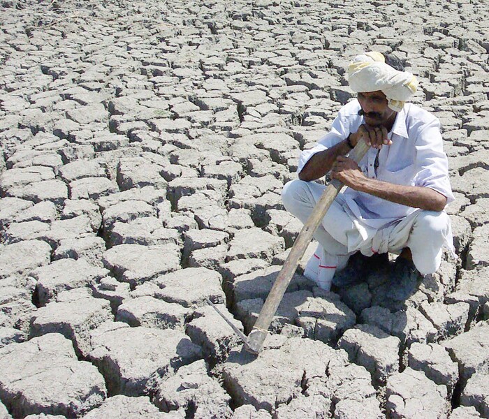 <b>Unemployed By Nature:</b>A farmer looks at his barren land as the blazing sun refuses to allow any respite for him.<br></br>
The changing weather conditions have meant that many farms across the country have become barren to such an extent that it may take years for them to blossom again. (AFP image)