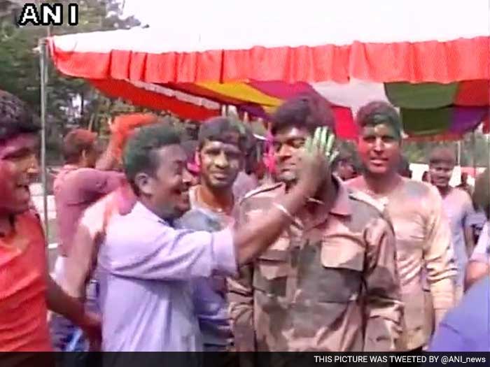 Border Security Force (BSF) jawans spread cheer in Jammu as they played Holi with each other.