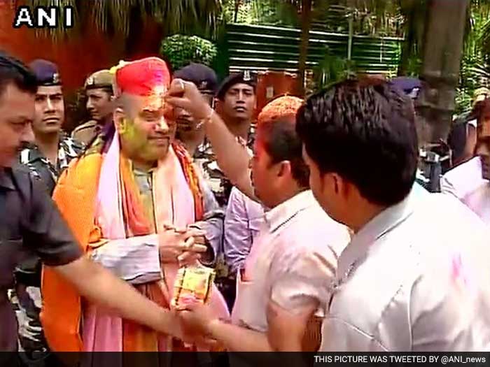 Amit Shah, Bharatiya Janata Party national President celebrated Holi at his residence in New Delhi with party workers.