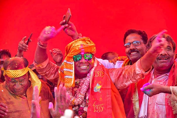 Holi 2022: Mathura's new elected MLA Srikant Sharma celebrated Holi. (PTI)