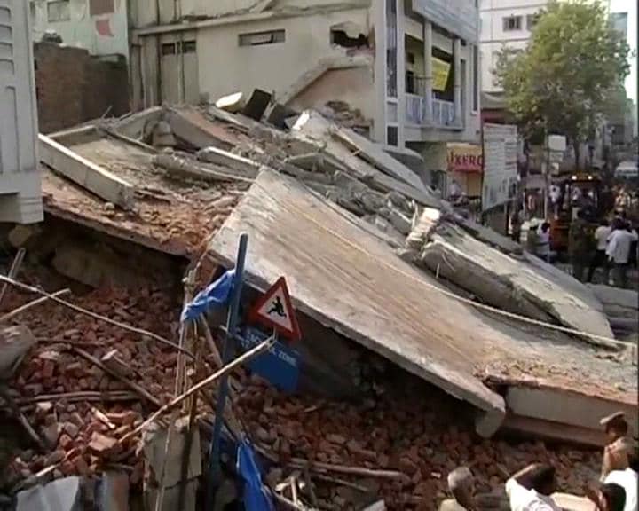 At least 13 people have died after an under-construction building collapsed in the busy Narayanguda area of Hyderabad on Friday. The building next door housed a school, where hundreds of children had a narrow escape. But what this mishap has exposed once again is the criminal negligence in granting permissions violating all safety norms. (NDTV Photo)