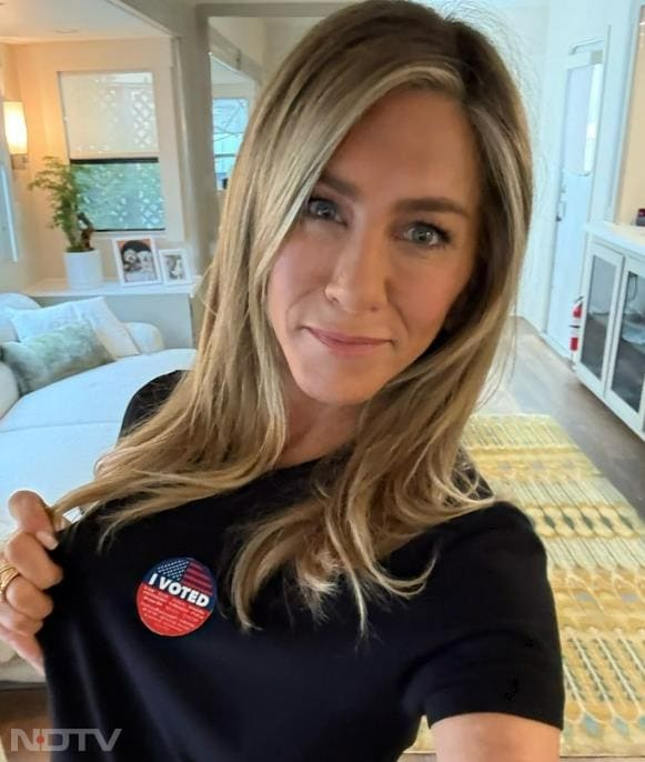 Actress Jennifer Aniston wrote, "Today not only did I vote for access to health care, for reproductive freedom, for equal rights, for safe schools, and for a fair economy, but also for SANITY and HUMAN DECENCY."