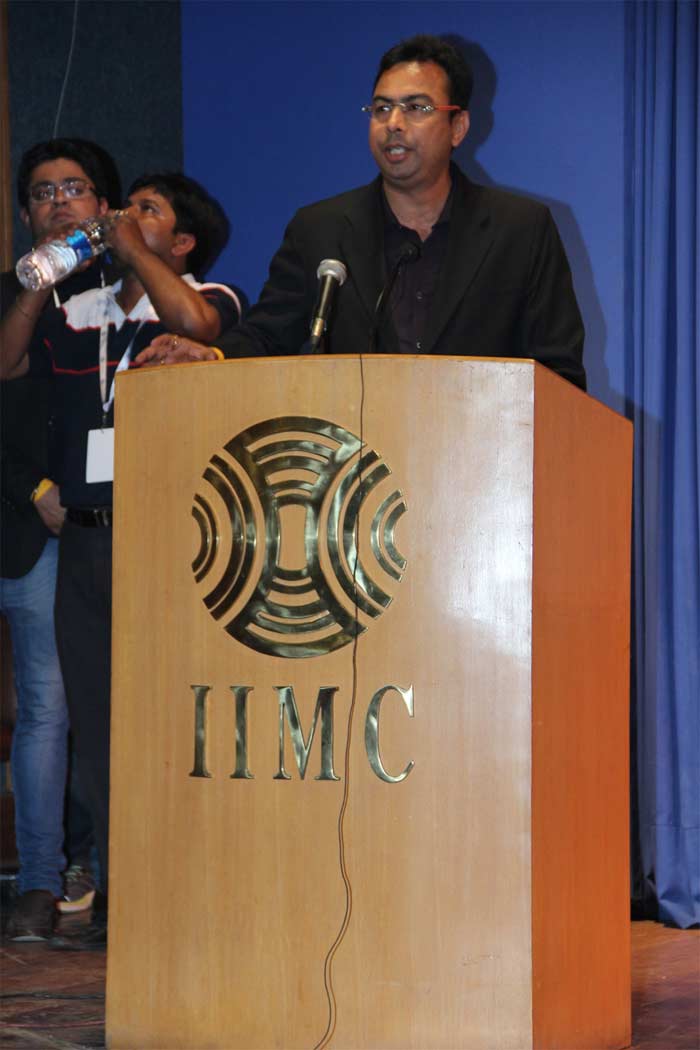 Mr Braj Kishore, Head of Brand & Corporate Communications of SBI Life addressing his alma mater. SBI Life was the title sponsor of IIMCAA Connections 2015.