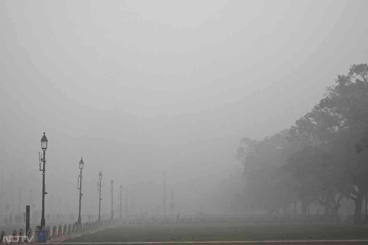 Thick smog engulfs the Kartavya Path near India Gate in New Delhi on November 18