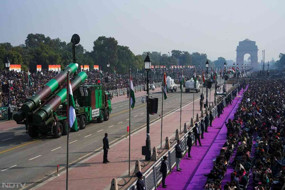 BrahMos (Mobile Autonomous Launcher) on display during the full dress rehearsal for the Republic Day Parade 2025