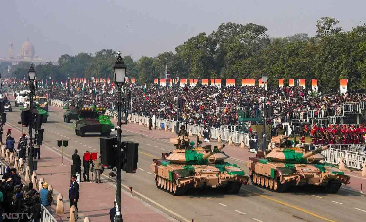 Army mechanised columns on display during the full dress rehearsal for the Republic Day Parade