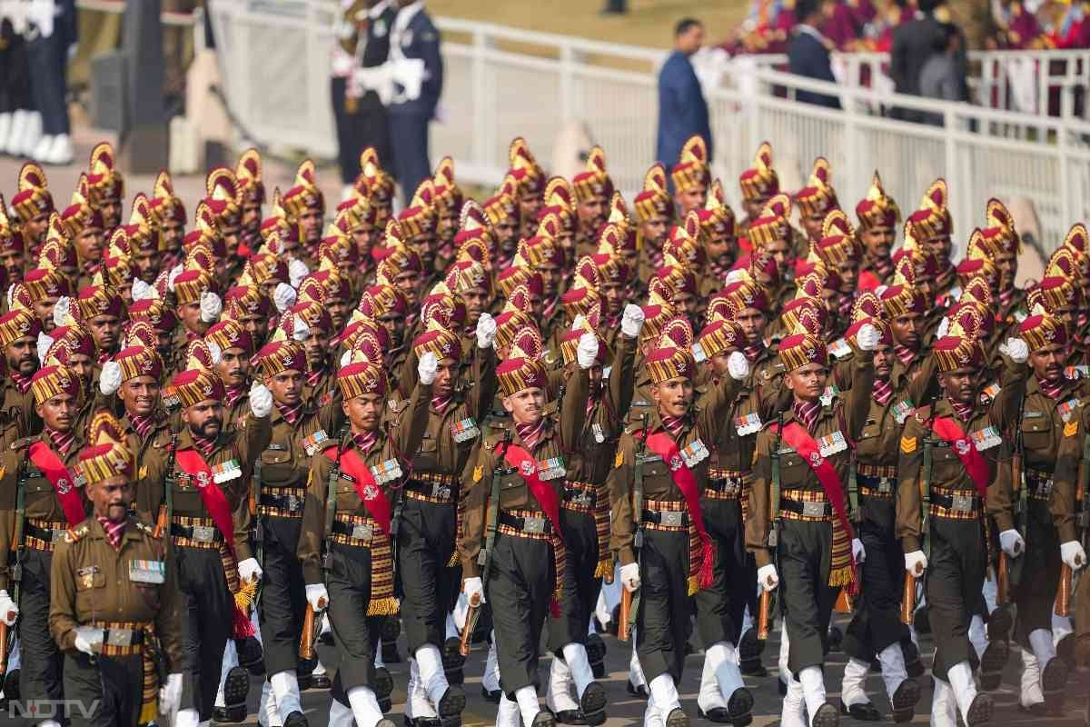 Indian Army's Mahar Regiment contingent marches past during the full dress rehearsal