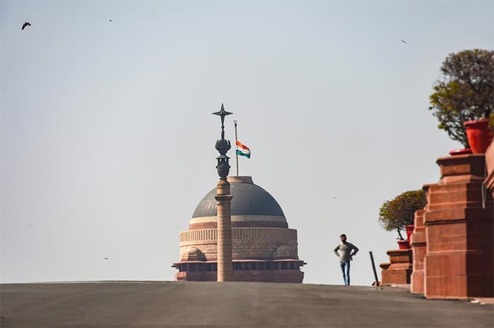 New Delhi: The Tricolour flies half-mast at the Rastrapati Bhawan to mourn the demise of legendary singer Lata Mangeshkar, in New Delhi, Sunday, February 6, 2022. (PTI Photo)