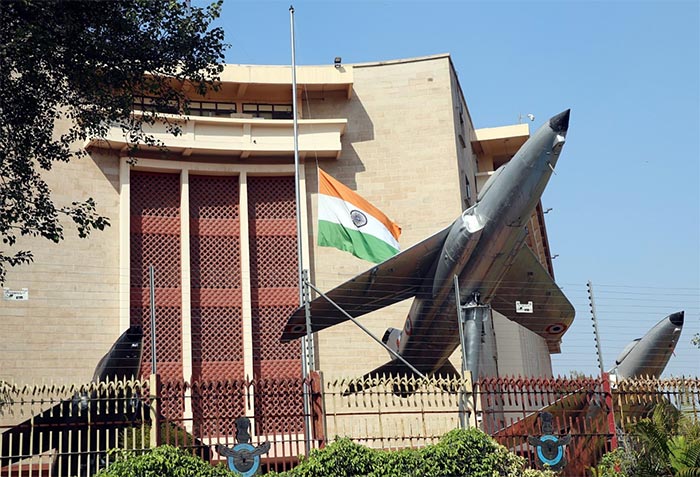 National Flag flying half-mast as a mark of respect to Veteran Singer Lata Mangeshkar on her demise, at Air Force Headquarters, in New Delhi on Sunday. (ANI Photo)