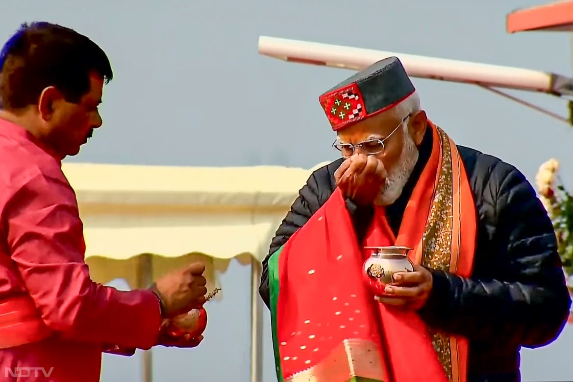 PM Narendra Modi performs rituals at Sangam during the ongoing Maha Kumbh Mela in Prayagraj