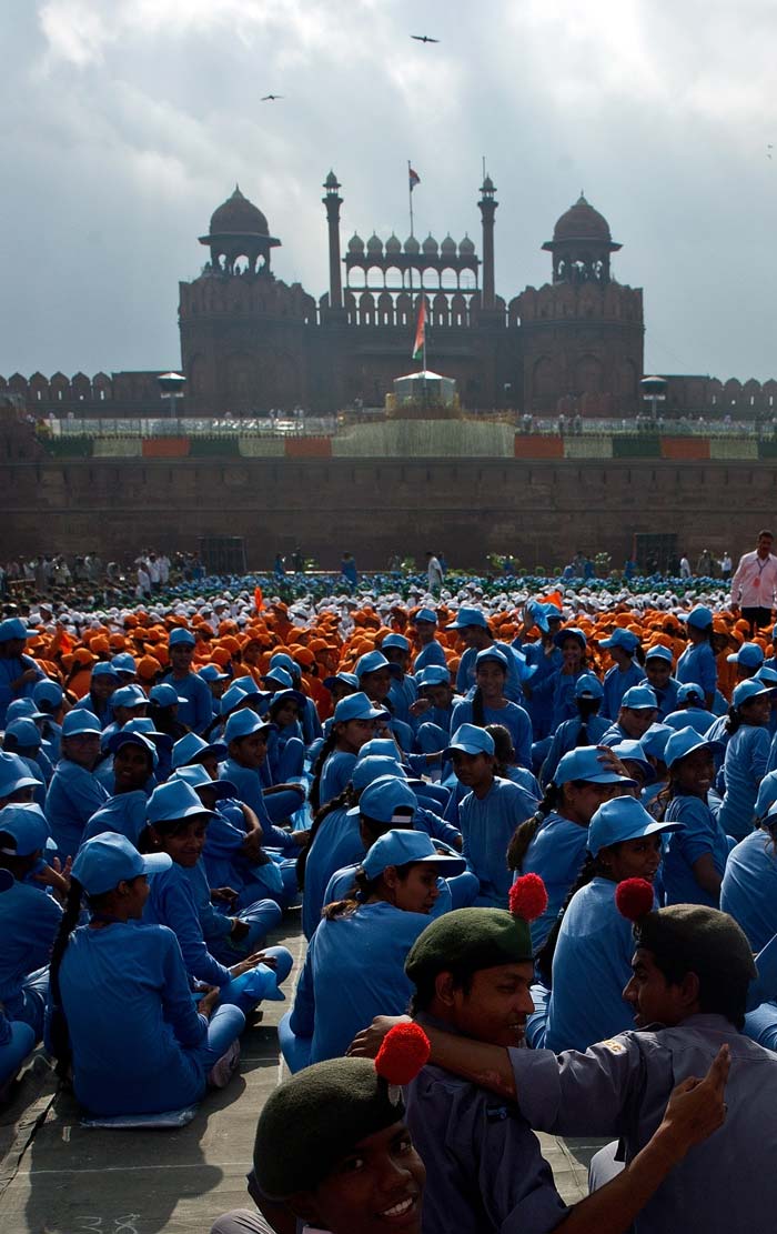 The Red Fort, bedecked in the colours of India.