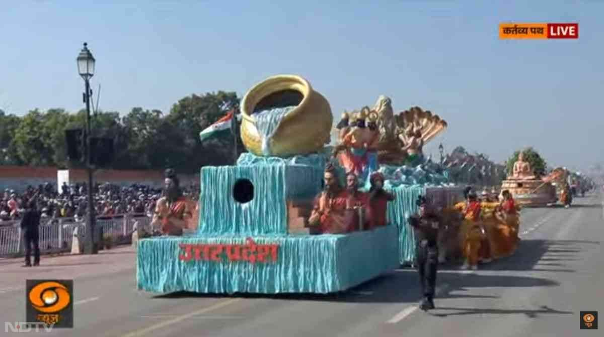 With depictions of 'Samudra Manthan', 'Amrit Kalash' and holy men bathing on the banks of Sangam, the Republic Day tableau of Uttar Pradesh celebrated the ongoing Maha Kumbh in Prayagraj and showcased a metaphorical confluence of 'virasat' and 'vikas'.