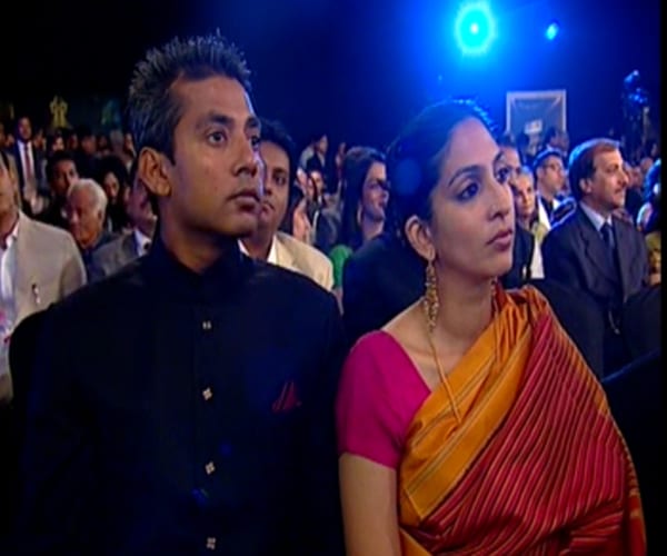 Former Indian cricketer, Ajay Jadeja with his wife at the Indian of the Year award function at Taj Palace hotel, New Delhi.<br><br>
<a target="_blank" class="text2bold_link" href="http://www.ndtv.com/convergence/ndtv/new/ioy09/ioyhome09.aspx">NDTV Indian of the Year: And the winners are...</a>