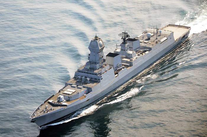 The INS Kolkata has a displacement of over 7,500 tonnes. It is 163 metres long and can travel at speeds above 30 knots.