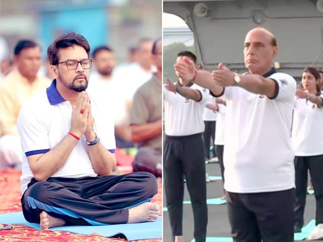 Photo : International Yoga Day 2023: रक्षामंत्री राजनाथ सिंह से लेकर खेल मंत्री अनुराग ठाकुर तक इन नेताओं के किया योगाभ्‍यास