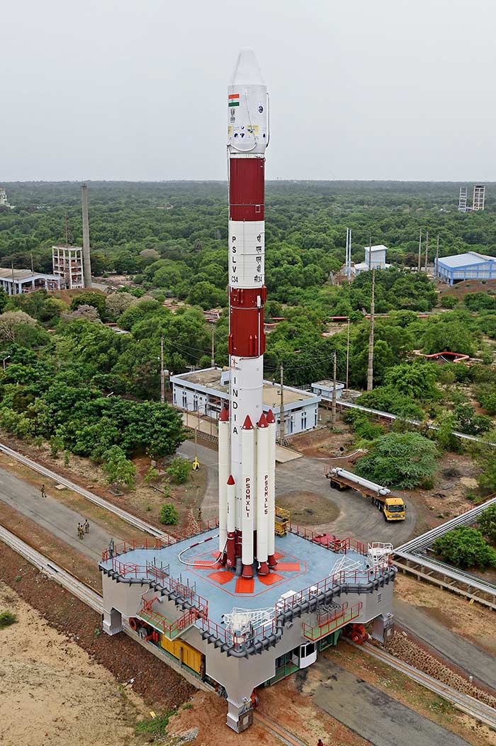 The PSLV-C34 a day before its launch from the Satish Dhawan Space Centre in Sriharikota, Andhra Pradesh on Tuesday. (PTI Photo)