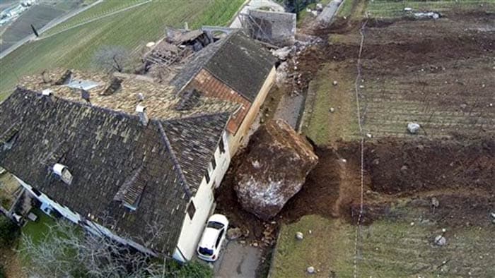 A second boulder,  which detached during the same landslide on January 21, stopped just feet (about a meter) behind the traditional stone farmhouse in the rocky region of Alto-Adige.