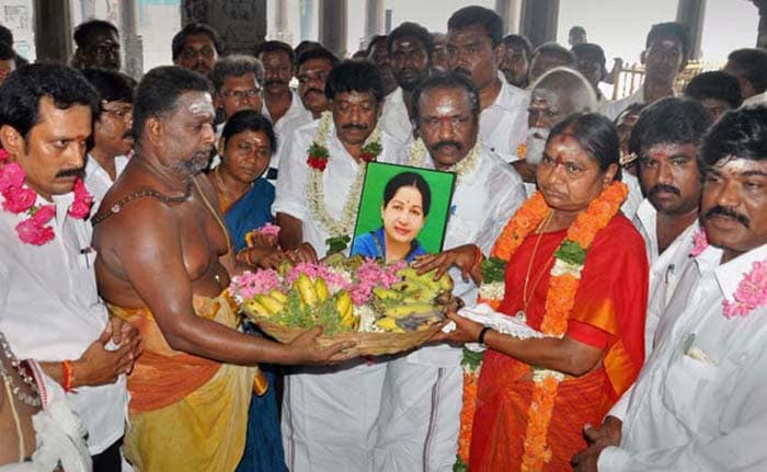 Supporters and party workers of AIADMK were seen offering bananas and coconuts to celebrate the acquittal of Party Chief J Jayalalithaa.
