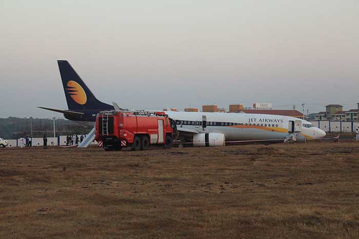 The incident took place when the Jet Airways flight was about to take off from HANSA runway. The flight was heading for Mumbai.