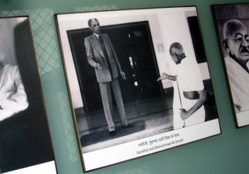 Gandhi seen here in animated conversation, almost arguement, with Jinnah.