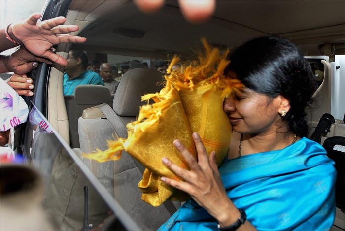 Kanimozhi arrives in Chennai