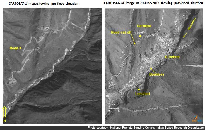 Kedarnath valley before and after the flash floods