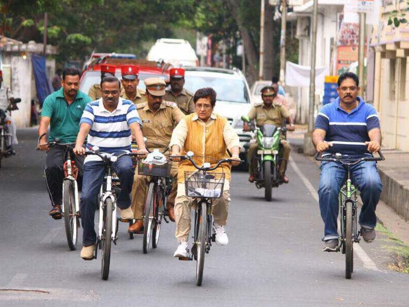 Photo : Use Bicycles To Monitor Cleanliness And Implementation Of Swachh Projects: Kiran Bedi To Local Officials