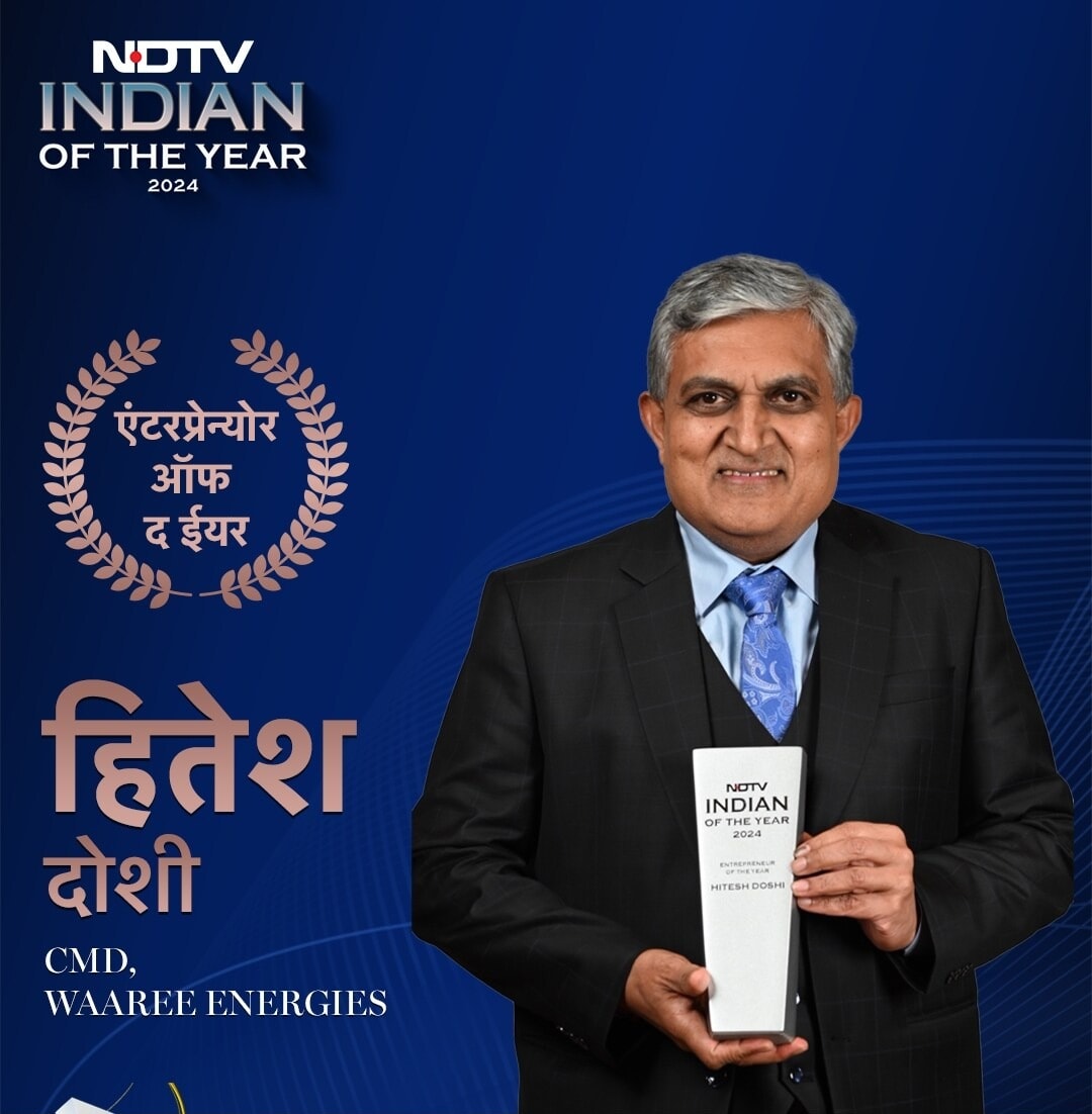 'एनडीटीवी एंटरप्रेन्योर ऑफ द ईयर' पुरस्कार हितेश दोषी को मिला. वह Waaree Energies के CMD हैं.