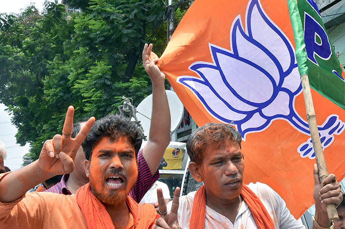 BJP Celebrates In Bengal As Saffron Surge Reaches Neck-And-Neck With Trinamool In Current Leads