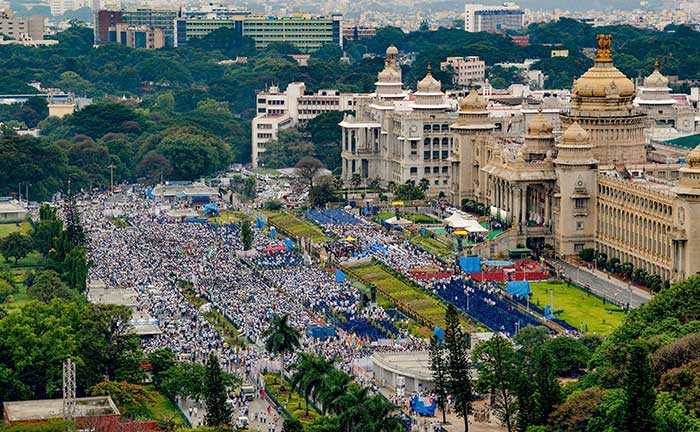 An aerial view of the Vidhana Souda during HD Kumaraswamy's oath taking ceremony