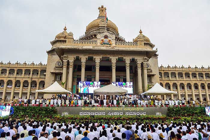 The decorated Vidhan Soudha that saw the "historic" oath ceremony today