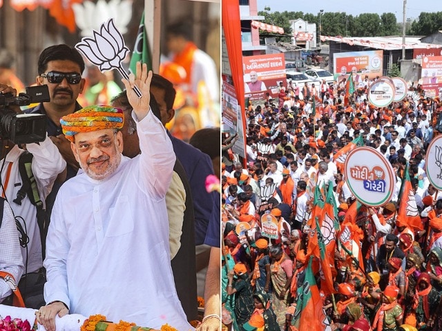 Photo : गुजरात: गांधीनगर में गृहमंत्री अमित शाह का भव्य रोड शो, बड़ी संख्या में उमड़ी भीड़