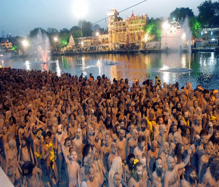 The Mahakumbh Mela in Haridwar commenced on January 14 and will end on April 28 on the day of ?Shakh Purnima'. Haridwar is abuzz with activities as eight lakh devotees, sadhus and tourists have converged there for the Mahakumbh. (AFP Photo)