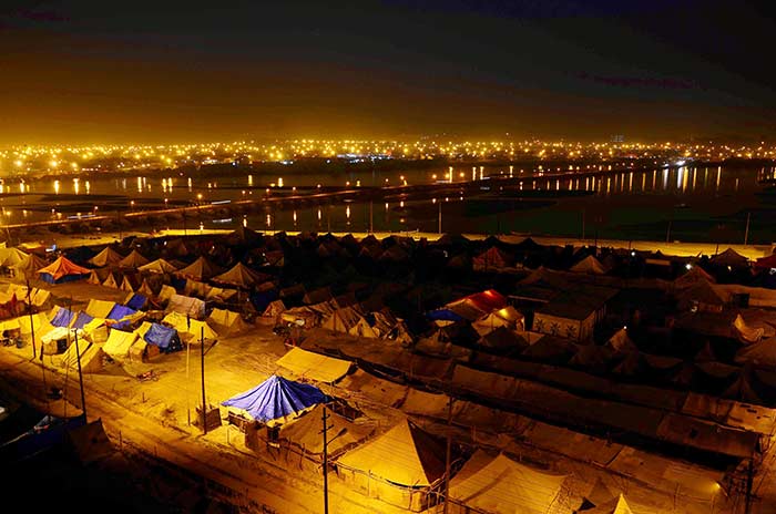 A view of tents installed by devotees on the bank of Sangam during Magh mela festival in Allahabad. (Press Trust of India)