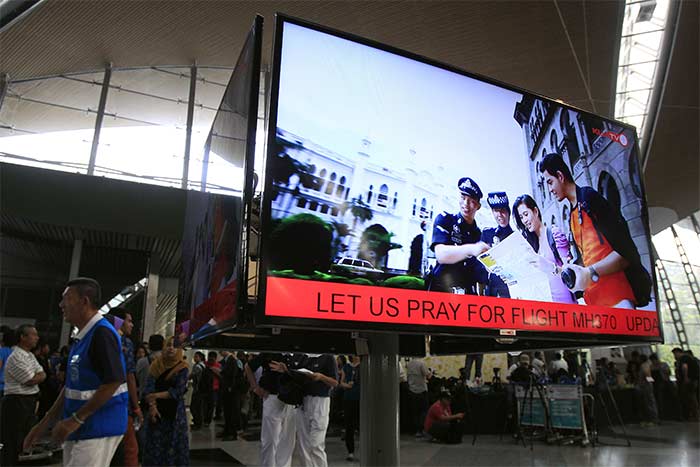 An information screen at the Kuala Lumpur International Airport in Sepang.