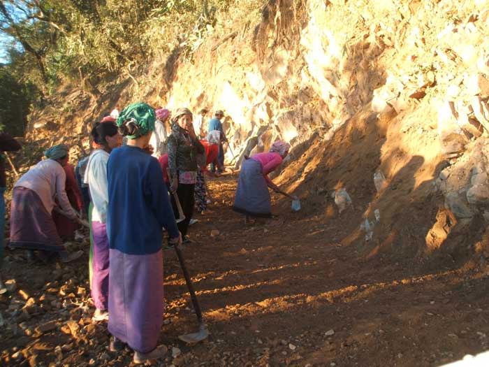 Villagers volunteering to build the road. (Photo courtesy: Kishalay Bhattacharjee)