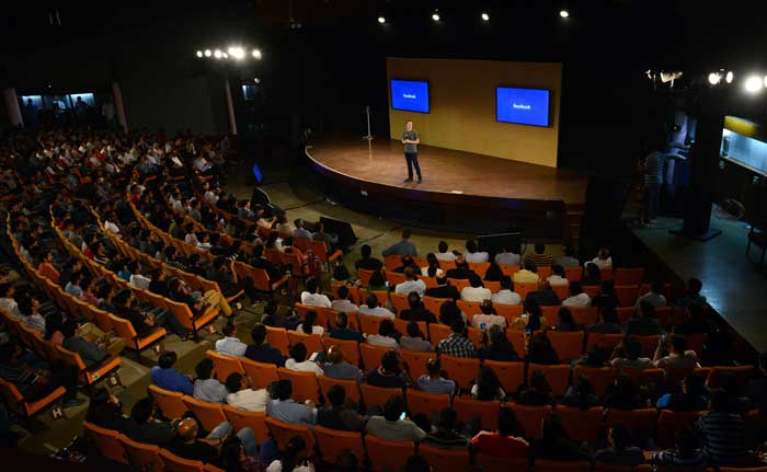 Mark speaks during a 'town-hall' meeting at the Indian Institute of Technology in New Delhi.