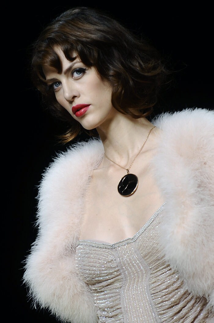 A model displays a creation of Seduzioni Diamonds Spring/Summer 2010 ready-to-wear collection on September 23, 2009 during the Women's fashion week in Milan.         AFP PHOTO / Filippo Monteforte