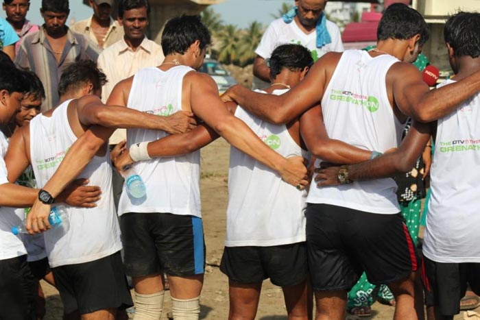 Milind Soman's team enjoy a tribal dance.