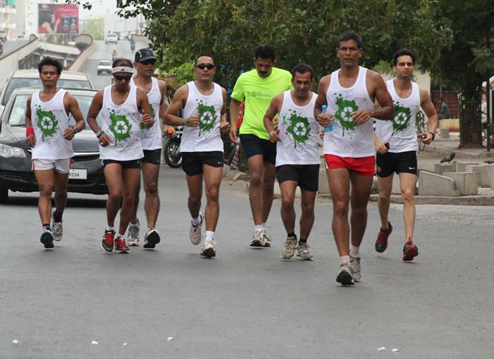 Milind Soman Green Run started from Ahmedabad, a journey which will see him run for 580 kms in 15 days to reach to Mumbai.