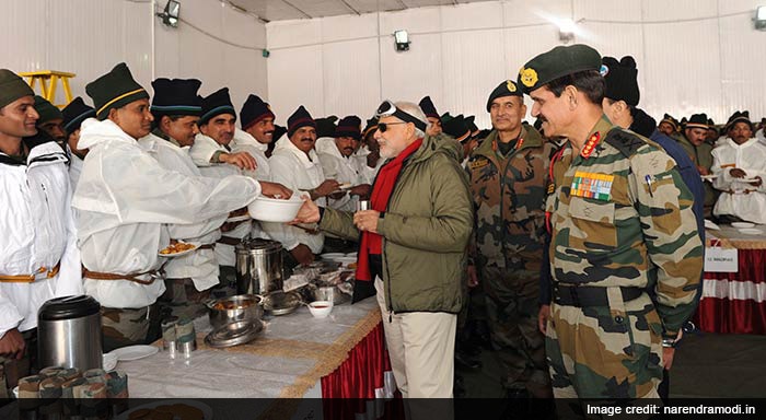 Prime Minister Narendra Modi celebrating Diwali with jawans in Siachen, the world's highest battlefield.